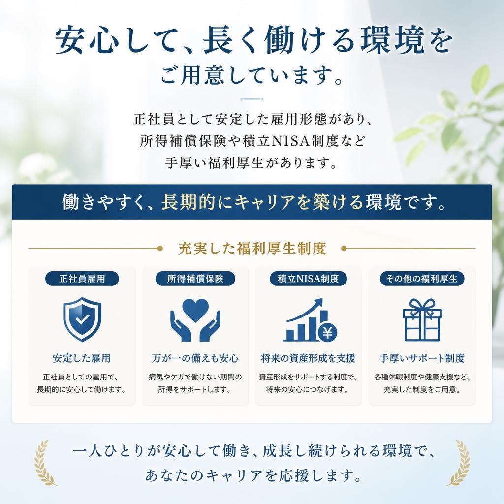 手厚い福利厚生と安心の雇用形態